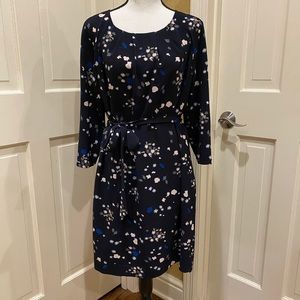 LOFT Navy Blue Shift Dress with waist Tie